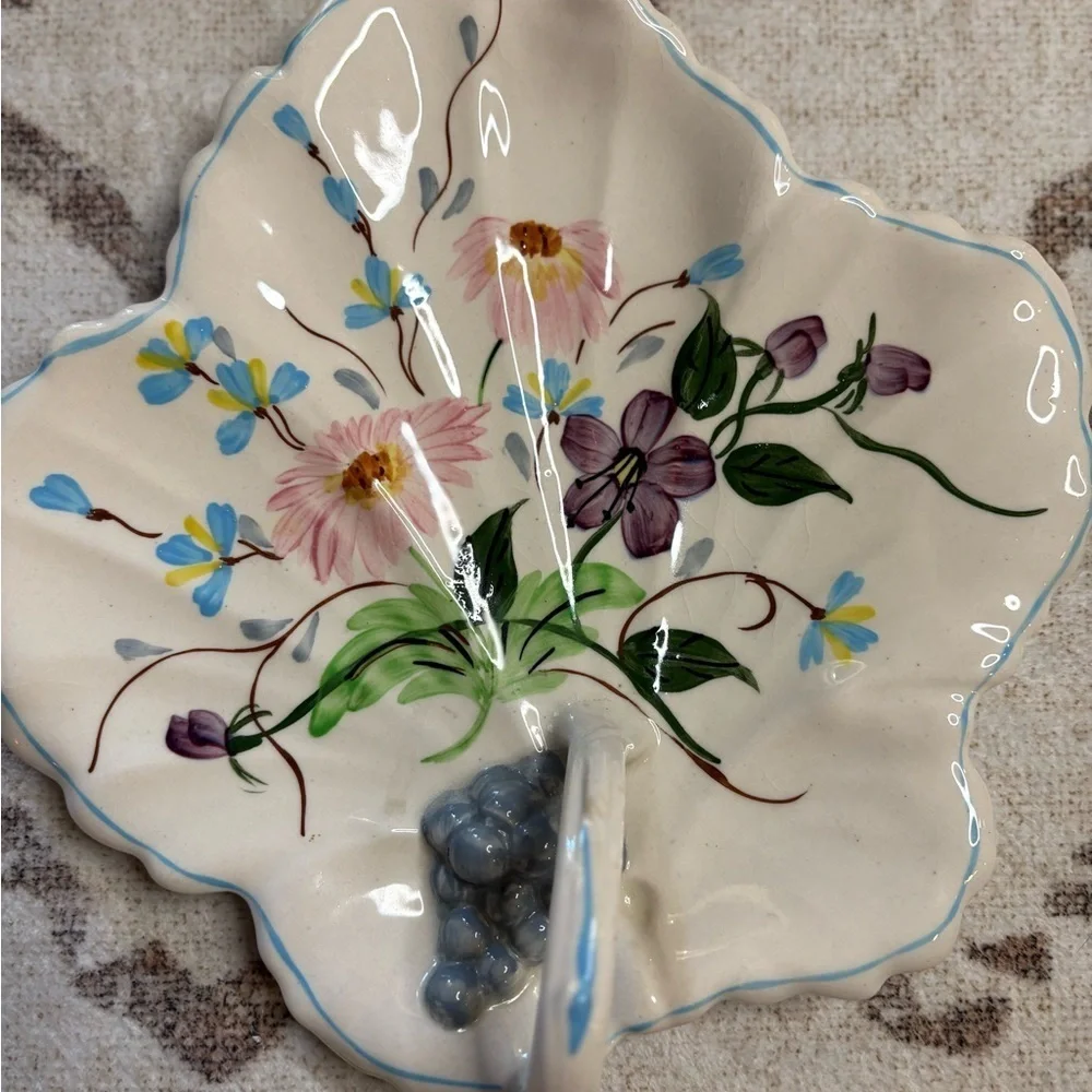 Vintage Blue Ridge Southern Potteries hand painted leaf handled tray